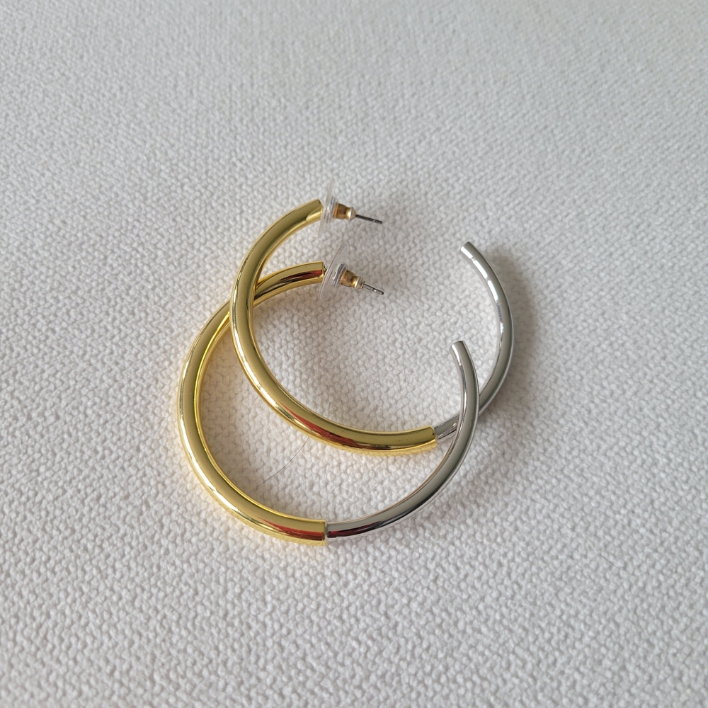 UNCOMMON JAMES Two Tone 14k Plated Gold Silver Mixed Metal Hoop Earrings